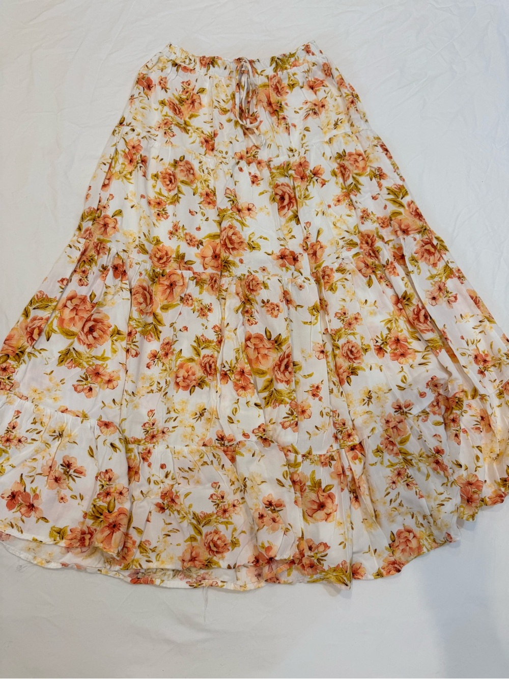 Altar'd State Peach Floral Tiered Maxi Skirt on White